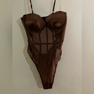 Fashion Nova Brown Body Suit with gold strap